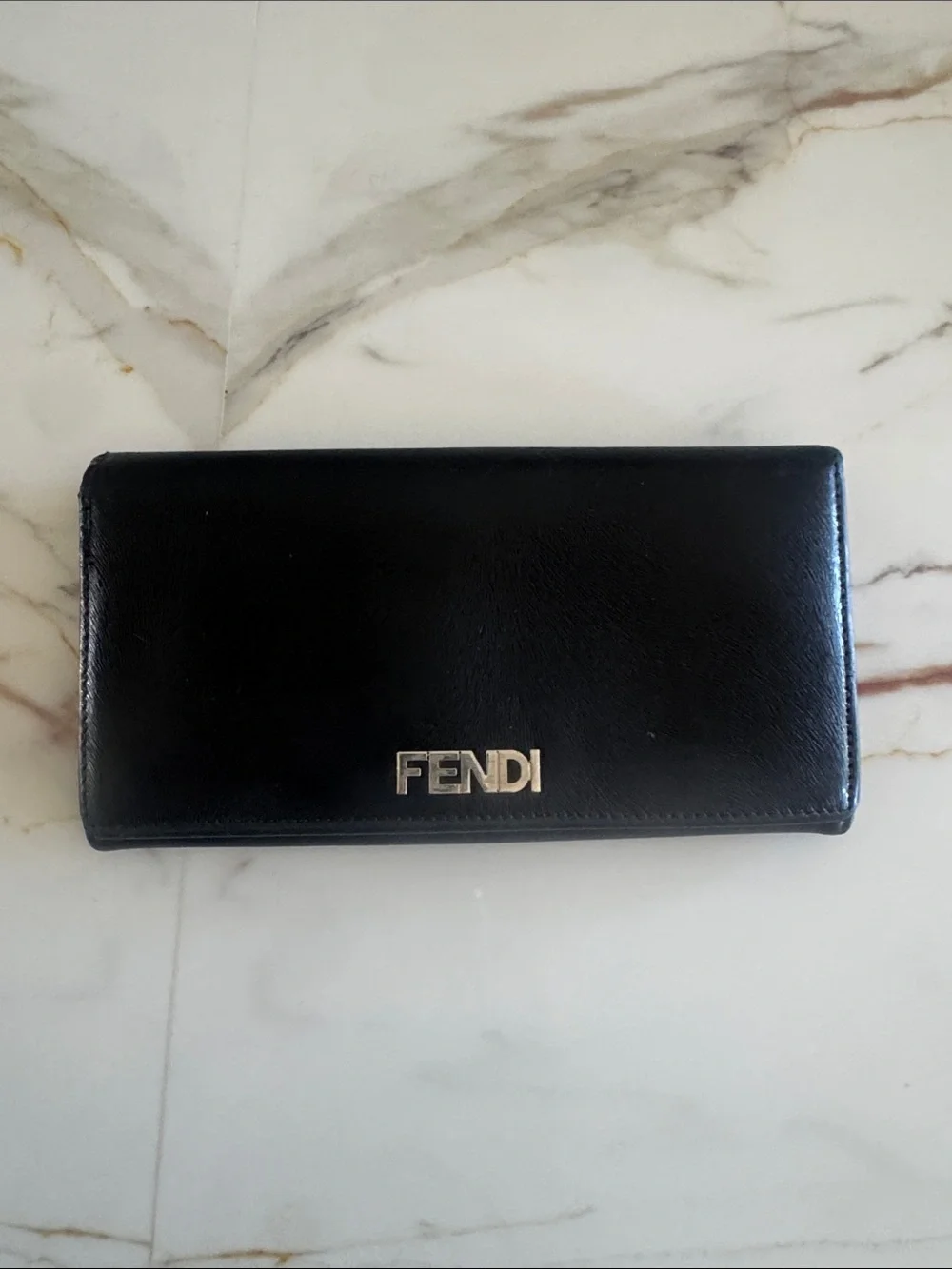 Fendi Black Leather Logo Continental wallet